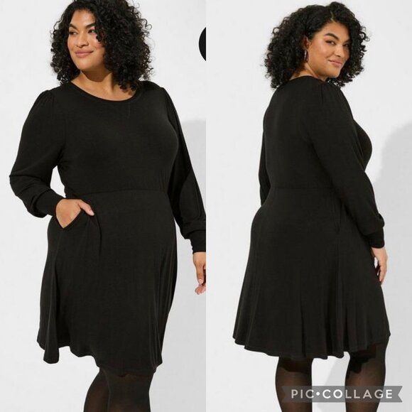 torrid Dresses & Skirts - Torrid Size 4 Black Super Soft Puff Sleeve Mini Skater Dress NWT